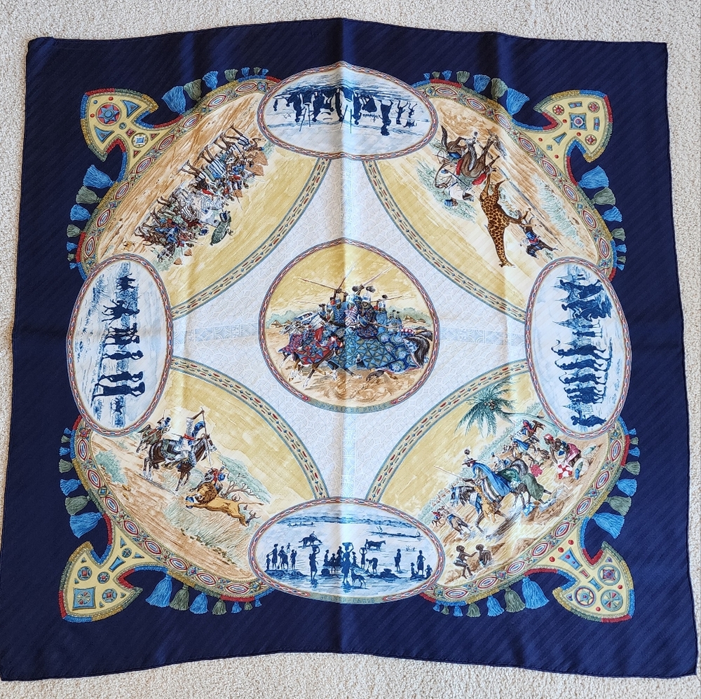 Auth Hermes Cavaliers Silk Scarf